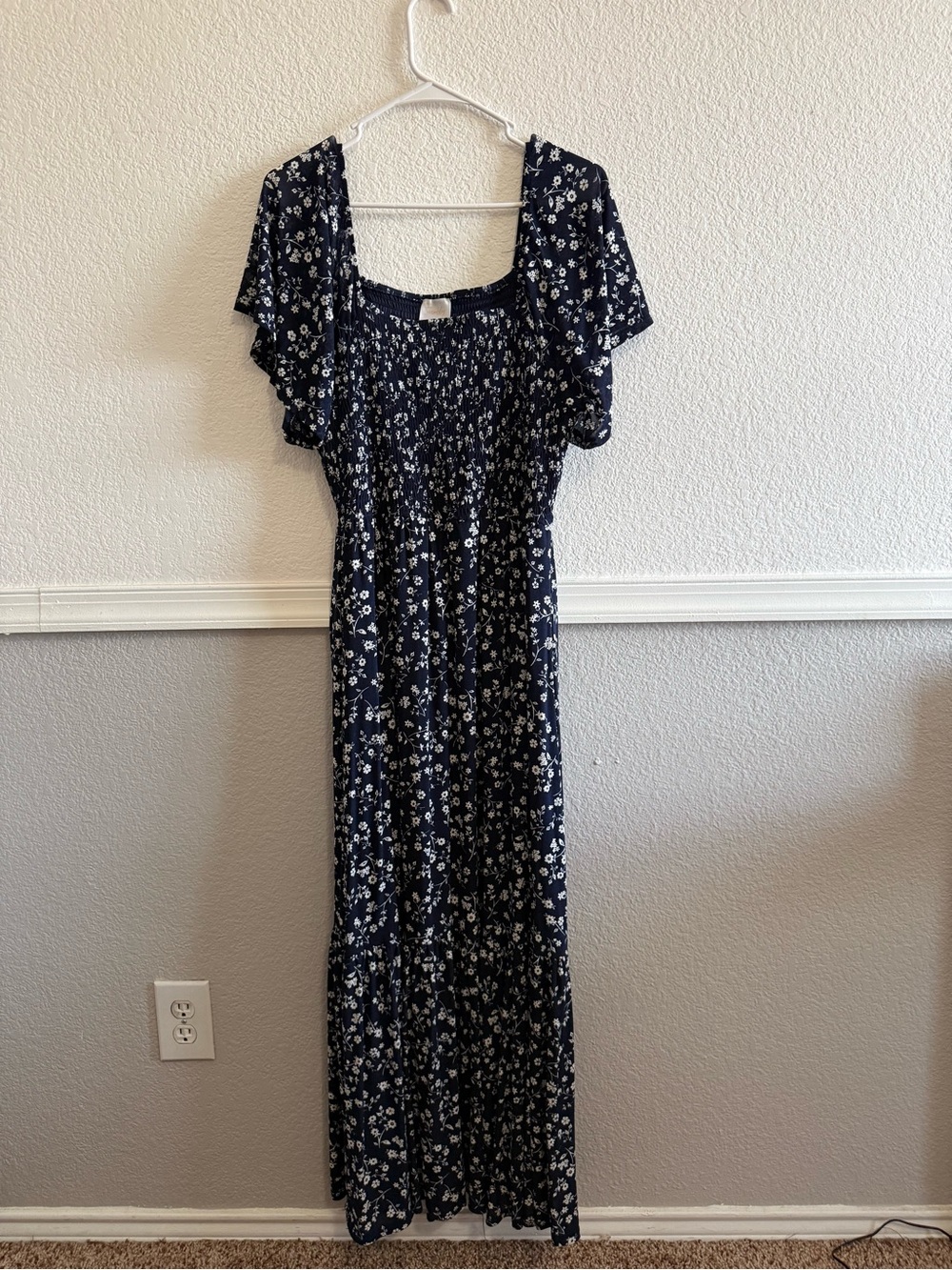 Siren Lily Navy and White Floral Maxi Dress with Flutter Sleeves